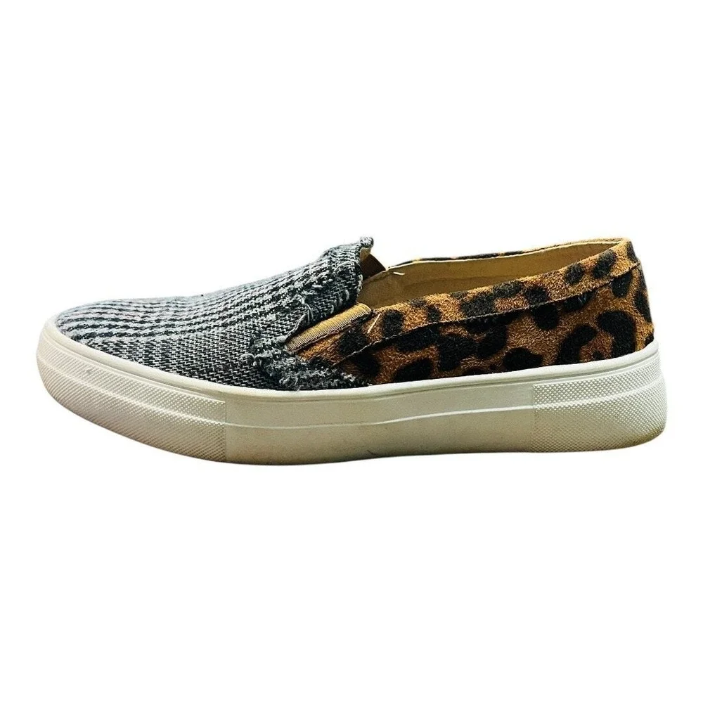 Mata Slip On Sneakers Womens 7.5 Plaid Leopard Print Mixed Media Low Top‎ Shoes